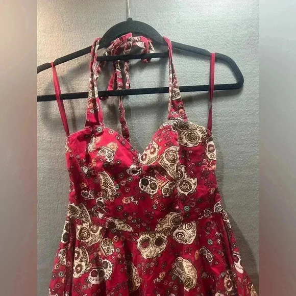 Hell Bunny Vixen Jasmin Sugar Skull Fit and Flare Dress Sz Small - Picture 2 of 6
